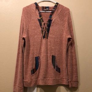 Women’s front lace hoodie. Salmon pink with tribal